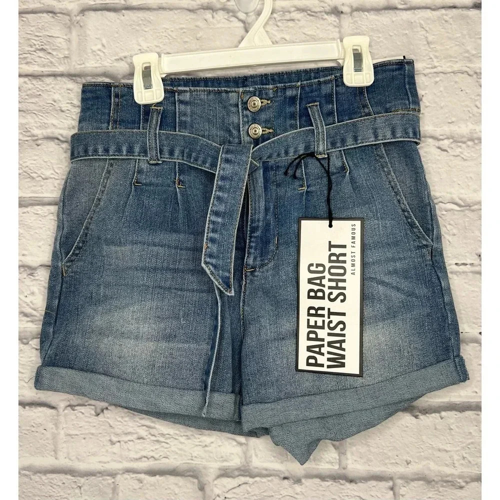 NWT Almost Famous Paper Bag Waist Jean Shorts Size 7.